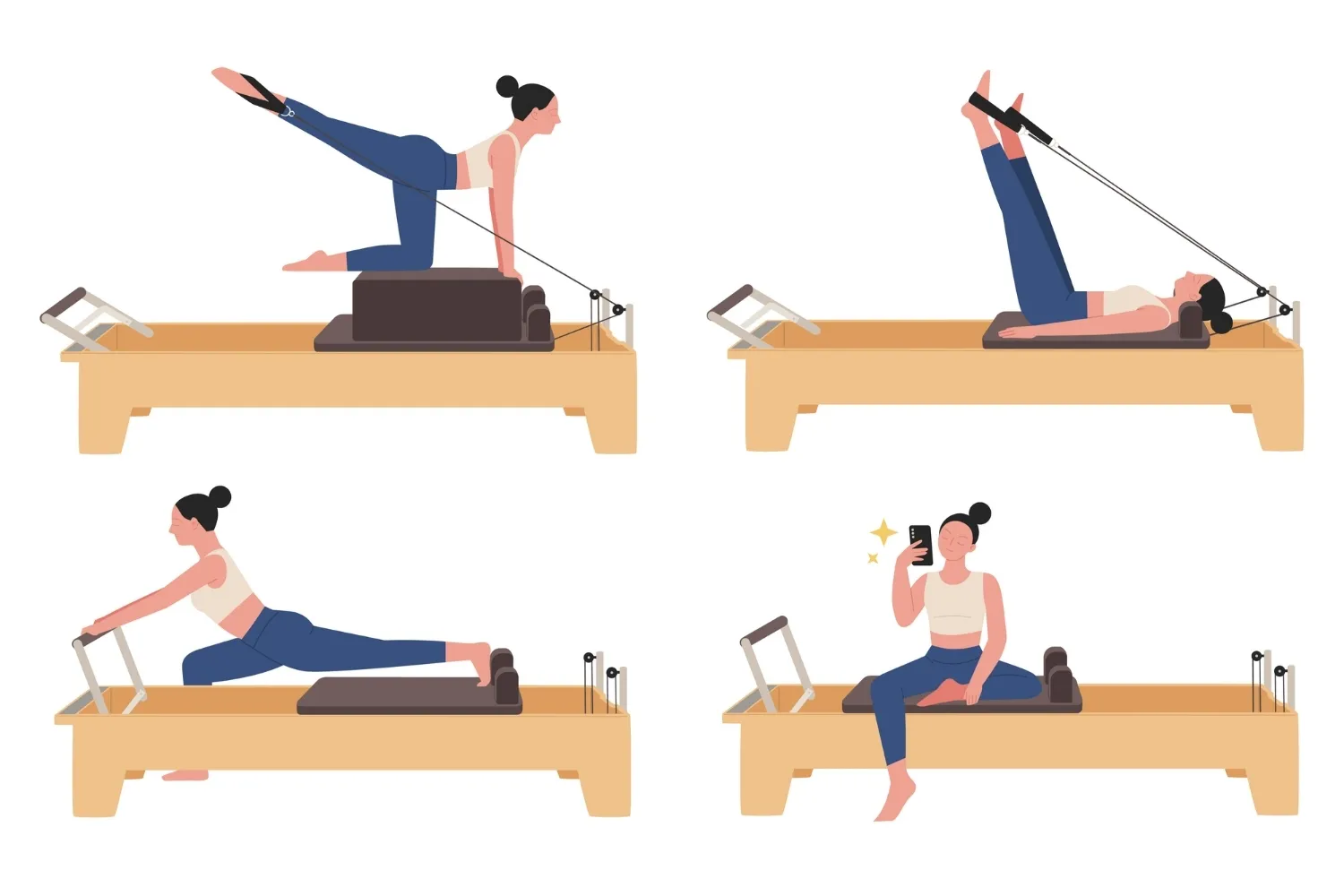 Mat vs Reformer Pilates - Diagram showing examples of Reformer Pilates